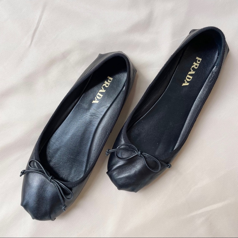 Prada Leather Ballerinas in Black Leather (Size 7-7.5)